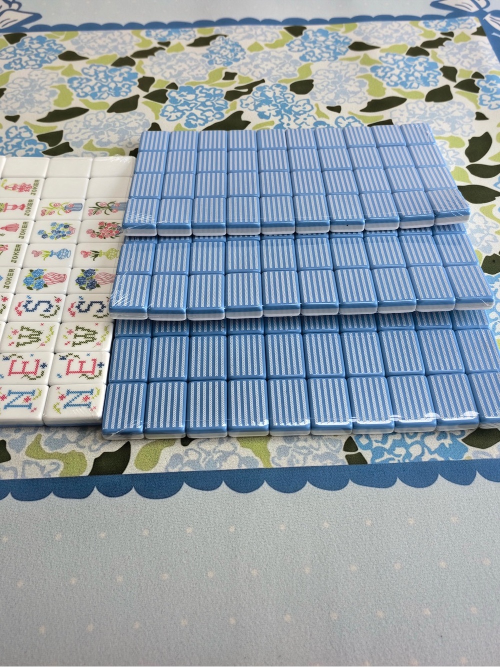 Floral Mahjong Tiles Set - Pastel Pink & Blue Accents - Picture 3 of 7